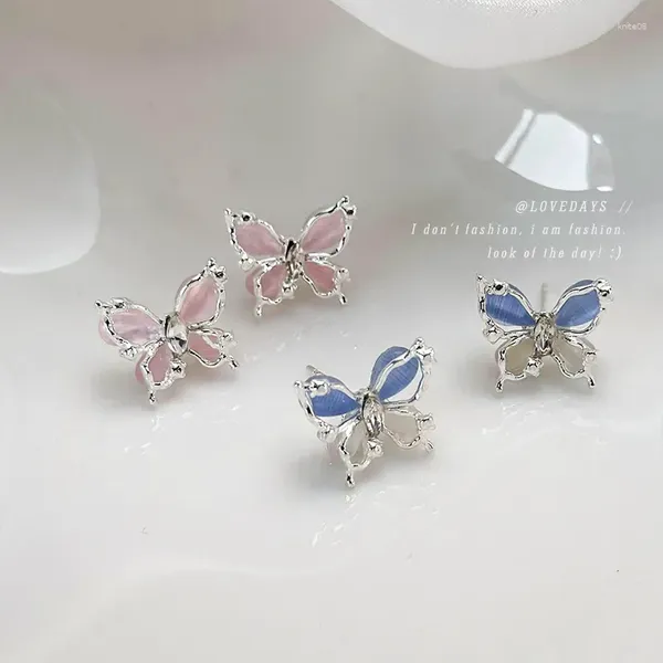 Orecchini per borchie Blue Blue Color Sweet Opal Butterfly for Women Girls Spring Summer Delicate Metal Geometric Gifts