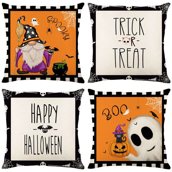 Copertina di cuscinetto di lino Halloween Lettera divertente Stampa per la casa Coperchio cuscino per cuscinetto Copertina per cuscino camera da letto