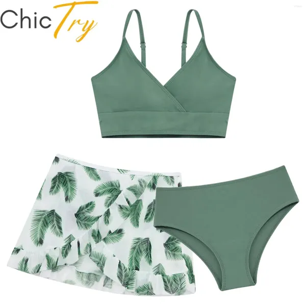 Menas de banho feminina infantil garotas biquíni de roupas de banho Bralette de duas peças Ternos de banho Top Top Top Swim Beachwear Tankini