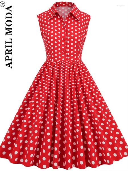 Vestidos casuais retrô vintage 50s rockabilly phot dot impressão rosa branco azul vermelho elegante pista midi tunic flare noite curta