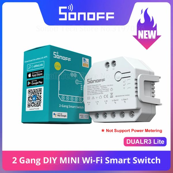 Controle 15pcs sonoff dual r3 lite módulo de retransmissão dupla DIY Mini Smart Switch 2way Control Timing via Ewelink Alexa Google Smart Home