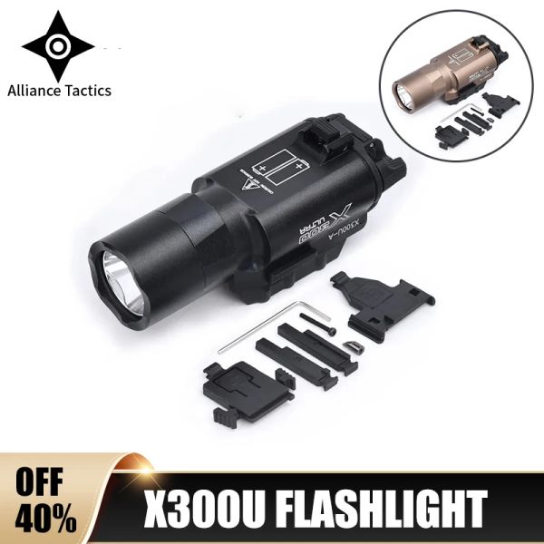 Scopi tattici Airsoft Surefir X300U X300 Ultra 600lm Flashlight Flasce Flasce Fesol Pistola Scout Gun di caccia Light Outdoor Fit 20mm