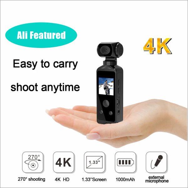 BRAKETS 4K HD Spor Kamera Elde Pan Tilt 270 Derece Lens Döndürme Vlog Açık Binicilik Dalış Taşınabilir Kask Antishake Kamera