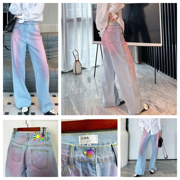 2024 C Brand Sprring New Cheans Jeans Luxo Moda de Luxúria Pink Cantura alta perna longa perna indefinida calças de concurso ROPAMUJER Anterior Jean
