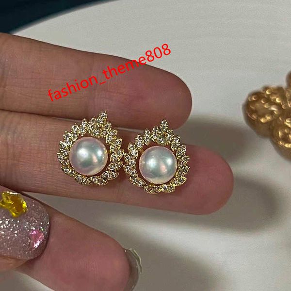 Gioielli in oro in oro 14K all'ingrosso Foglie femminili zirconi Orecchini perle di perle d'acqua dolce naturali