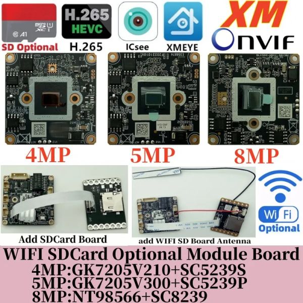 Câmeras wifi sdcard opcional 8/5/4mp xm ip camera placa módulo nt98566+sc8239 xmeye icsee onvif detectar baixa iluminação p2p nuvem de p2p