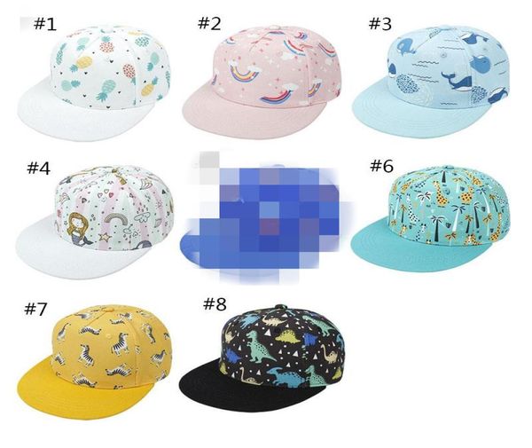 Детская шапка мультфильм Snapback Ball Caps Summer Hip Hop Sun козырек мода на открытое хвост радужная радужная печать для животных мальчик девочка бейсбольная шляпа1196524