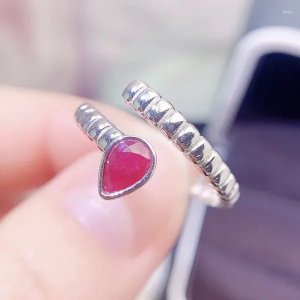 Anelli di cluster Anello rubino rosso reale per gioielli regolabile in stile 925 argento sterling 4 6 mm 0,5 ct di gemma fine l243163