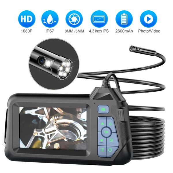 Suportes 1080p 8mm Triple Dual Lente Handheld Endoscope Câmera 4.3 '' Câmera de inspeção LCD IP67 Câmera de escopo à prova d'água para SWER