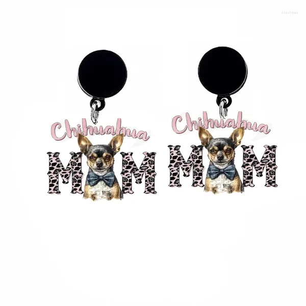 Orecchini a pennaglie Chihuahua Mom Acrylic Charms Drop Earring Epoxy Pet Dog Love Mama Girls Party Gioielli Regali all'ingrosso