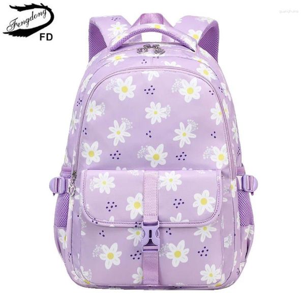 Mochilas de bolsas escolares de grande capacidade para mochilas de 7 a 10 anos de idade, Backpack de Flor de Livro Purple Backpack com muitos bolsos