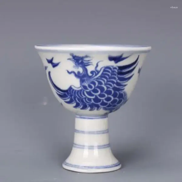 Estatuetas decorativas de 3,3 polegadas de porcelana azul e branca chinesas China Ming Phoenix Design Liquor Cup