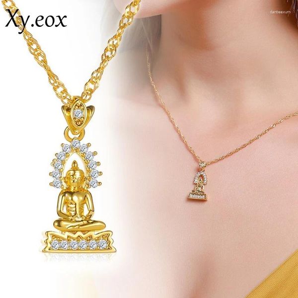 Colares pendentes de cristal banhado a ouro Buda estátua de colar religioso feminino masculino
