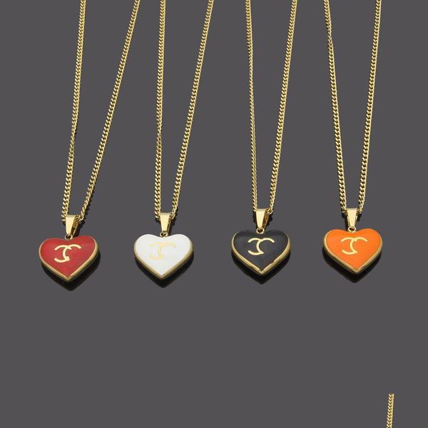 Penderant Collane Designer Black White Orange Red Heart Choker Necklace Elegant Love Gold Sier Rose 316L in acciaio inossidabile C incisione Fas Dheij