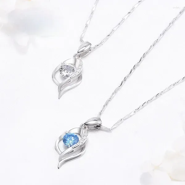 Pendenti in stile coreano a forma di cuore a forma di cuore blu gemma collana argento design creativo regalo di compleanno squisito