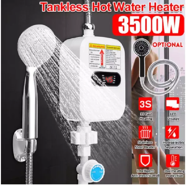 Heizungen JY018B 3500W 220V Mini Warmwasserbereiter Heiße elektrische tankless Haushaltsbadarmatur mit Duschkopf LCD -Temperaturanzeige