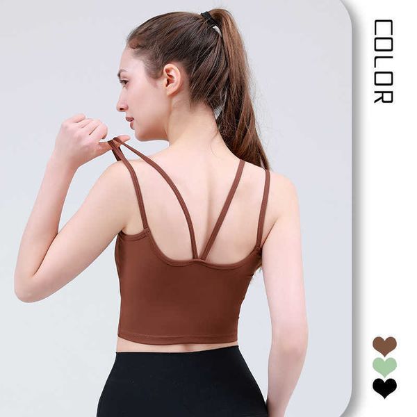 Lulemen Tops Shorts Neue One -Piece -Tasse Schulter Sport BH Damen Rücken Yoga Schockdes Stahl Ring Freies Fitness Hoch elastischer Schlingen Tanktor