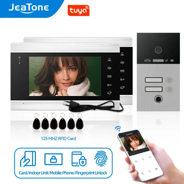 Controllo jeatone 1080p wifi smart video intercom per casa/appartamento 1f/2f/3f video di video con video remotetuya/impronta digitale/rfid/sblocco