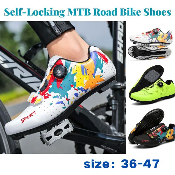 Calçados sapatos de ciclismo masculino 3647 graffiti auto -llocking mtb bike bike bloqueio forhimano solas duras girando tênis de bicicleta equipamento de bicicleta