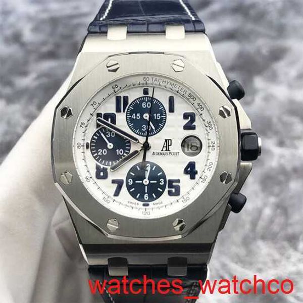 AP Racing Arms Watch Royal Oak Offshore Serie 26170st Weißes Gesicht Blau Zeit Ring Herren Uhr 42mm Automatische mechanische Form Tabelle