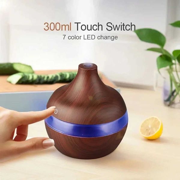 Umidificatori da 300 ml di diffusore di olio essenziale di aromaterapia di alta qualità con umidificatore ad aria ad ultrasuoni di segatura a segatura dotato di luce a 7 colori Y240422