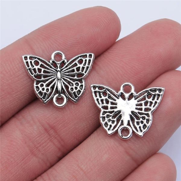 Charms Wholesale 200pcs/saco 20x16mm Antique Color Silver Color Butterfly Charms Wholesale para jóias Fazendo jóias