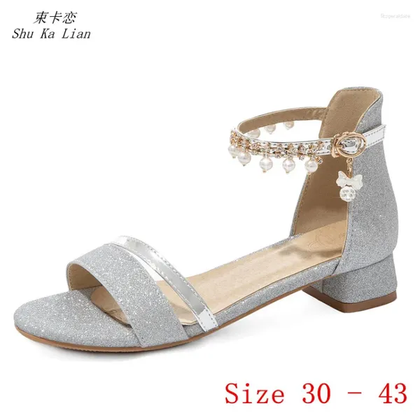 Lässige Schuhe Gladiator Sandalen Peep Zehen Frauen Low Heels Sommerpumpen d'Orsay Frau Ferse kleine Plus Größe 30 31 32 - 41 42 43