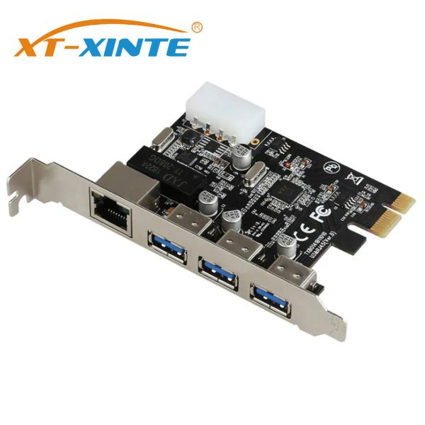 Cards PCIe на внешние 3 порта USB 3.0 HUB + RJ45 Gigabit Ethernet Network Card 10/100/1000 Мбит/с PCI Express USB3.0 Адаптер Адаптер Лан