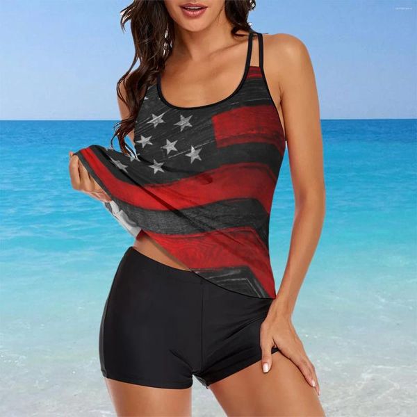 Damenbadebekleidung Independence Day für American 4. Juli Print Riemchen Backini Set zweiteiligen Mädchen Badeanzug mit Shorts Bottom