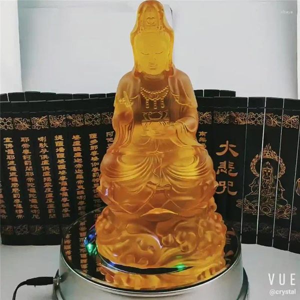 Dekorative Figuren 25 cm Buddhist liefert Buddha Statue Harz Guanyin Gelb verheißungsgemäß