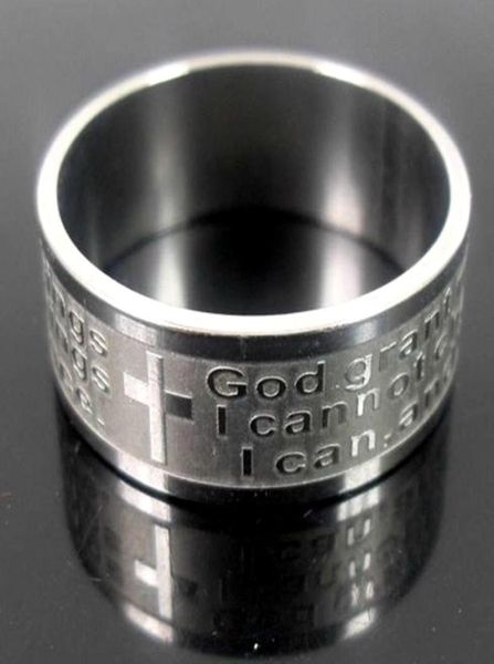 Nuove uomini da donna Etch Christian Serenity Preghiera Scritture incrociate in acciaio inossidabile Banda di gioielli in argento Ring7865590