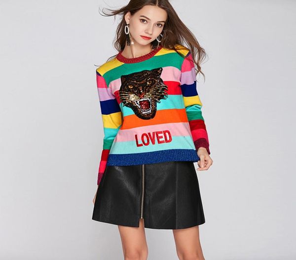 Women Rainbow Pallover Magioni Female Tigre di organizzazione a collo tondo tigre amava un maglione a maniche lunghe a strisce colorate invernali a maglia invernale8737561