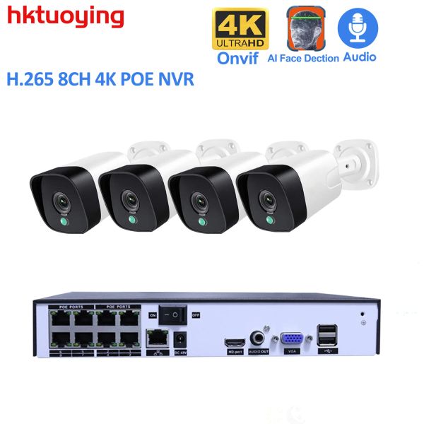 Objektiv 8ch 4K 8.0MP POE NVR CCTV -System Kit IP -Kamera P2P IR IP66 Wetterfestes Videosicherheitsüberwachung im Freien Xmeye Outdoor -Videosicherheit