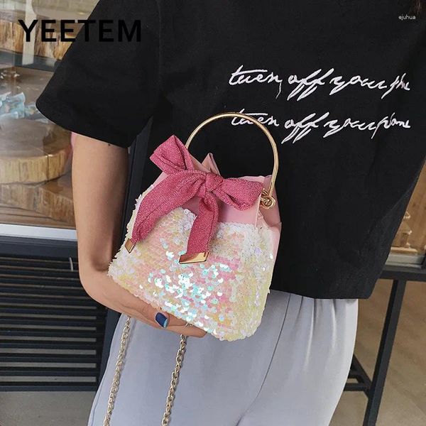 Omuz çantaları boolar çanta kadınlar Kore moda payetli mini zincir kova crossbody el çantası ziyafet paketi moda cüzdanlar