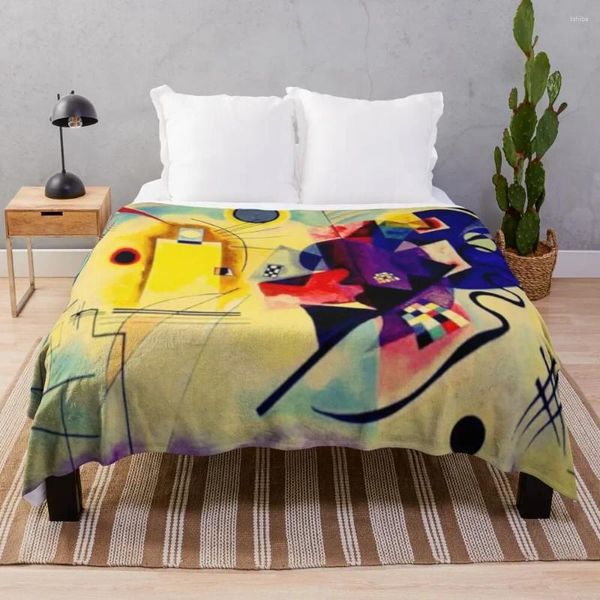 Coperte-blu giallo-rosso |Kandinsky Abstract Art Throw Boppet Bid Bed e Ghioves