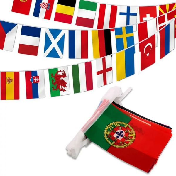 Países da Europa Bandeira 24pcs Copa da Copa do Euro Bunning Bandeiras Nacionais Bandeiras Banner Futebol Garlands Decor 240407