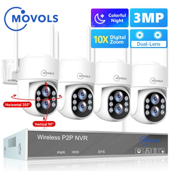 Kameralar Movols 3MP Kablosuz Güvenlik Kamera Sistemi 10x Optik Zoom İki yönlü ses wifi PTZ Kamera 8ch NVR Kit Video Gözetim Sistemi