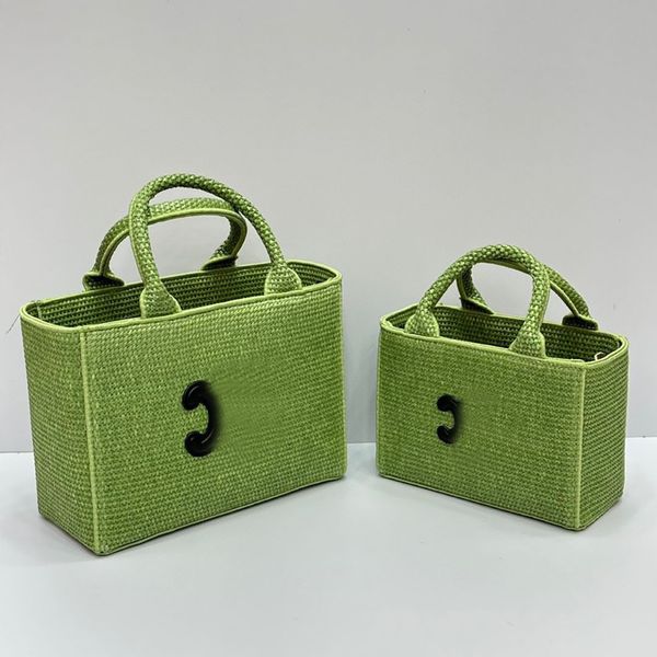 Green Beach Bag Designer Cabas Thai Gras gewebter Gemüsekorbbeutel mit großer Kapazität Designer Handtasche Seaside Urlaub Tasche Neue Grasbeutel gewebte Eimerbeutel