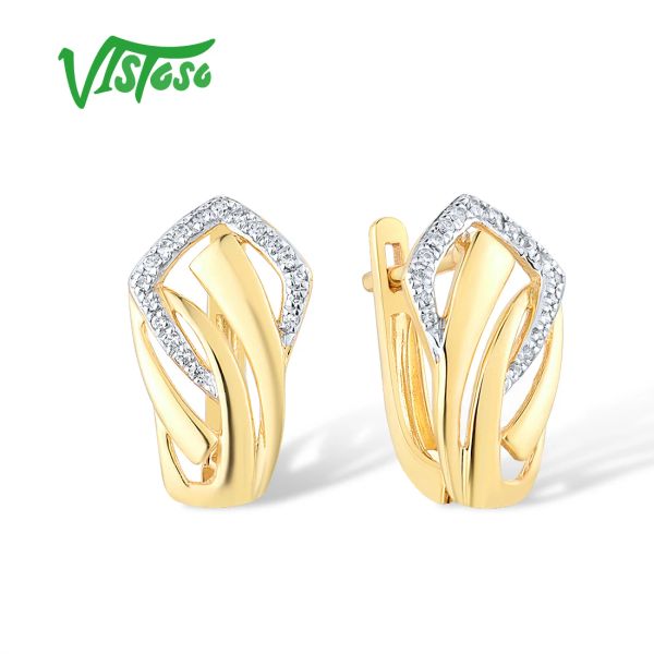Orecchini VISTO AUTUNICI 14K 585 Orecchini in oro giallo per donne Sparkling Diamond Chic Eleganti Orecchini a torsione Fare gioielleria