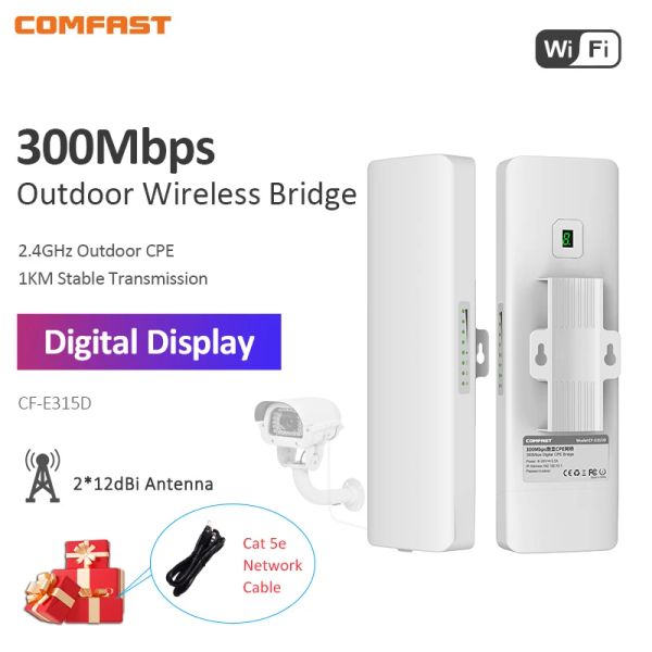 Router 1 km 2,4 GHz 300 Mbit / s im Freien drahtlose Brückenwetterwetter CPE WiFi Extender Access Point Router 2*12DBI WiFi Antenna Nanostation