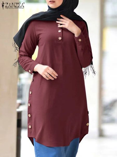 Abbigliamento Zanzea Elegante Casualmente Casualità sciolta Muslim Bloge Holiday Dubai Turchia Abaya Blusas Cheise Solid Long Sleeve Tops ISLAMIC ABBIGLIAMENTO