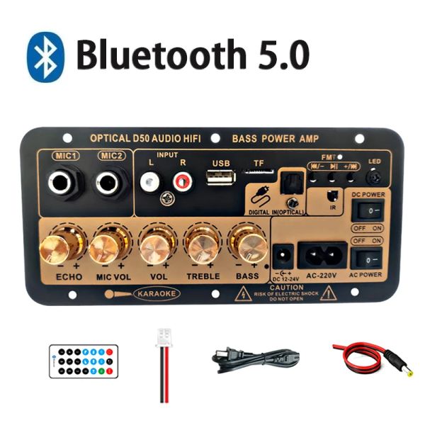 Amplificatore Bluetooth Bluetooth Audio Amplificier Board 100W Digital Subwoofer Dual Microfono Amplole per altoparlante da 48 ohm per casa Home 110V/220V