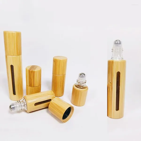 Garrafas de armazenamento 3/5/10ml rolo de bambu na garrafa de rolos de garrafa de óleo essencial Tubo de madeira reabastecível e perfume de madeira vazia/vidro