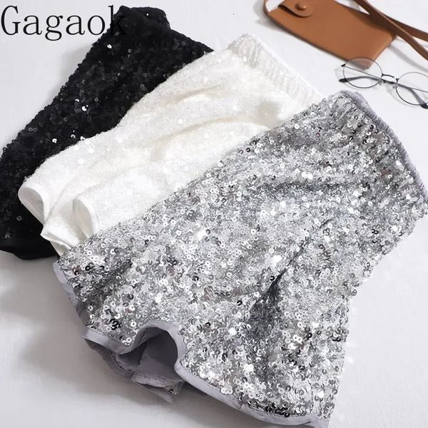 Gagaok Fashion Fashion Shiny Girls Spicy Summer curto verão coreano versátil versátil shorts de pernas largas calças casuais Mulheres 240420