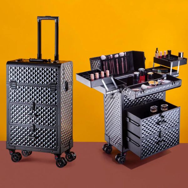 Set makeup Storage Box Beauty Artist Suitcase Alluminio Luxury Rolling Whee Barber Toolbox Casetto da ricamo da manicure Vintage Case