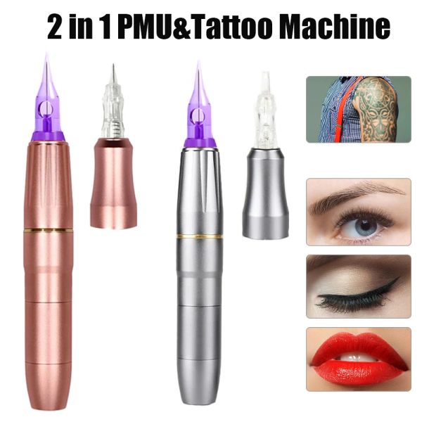 Máquina Complete Tattoo Machine Kits 2 em 1 Máquina de maquiagem permanente Tattoo Machine com fonte de alimentação RCA Interface Gun Tattoo Rotary