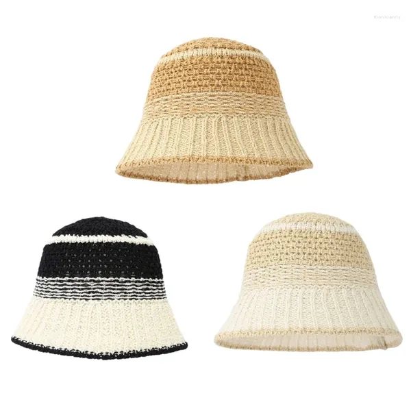 Geniş Memlu Şapkalar Yaz Knaklı Kova Şapkası Kadın için Güzel Renk Eşleşen El Dokuması Güneş geçirmez yetişkin tatil bahar balıkçı
