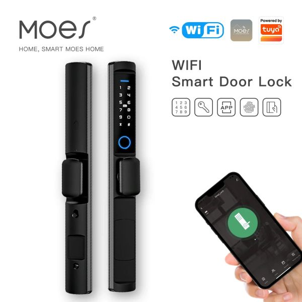 Controllo Moes wifi smart stretto lato stretto impronta digitale blocco della porta codificata telecomando maniglia corta impermeabile per slim cornice sottile vetro scorrevole