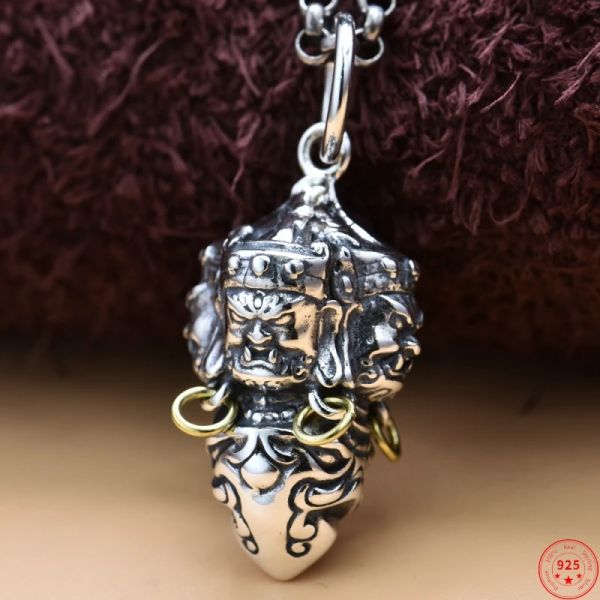 PENDANTI S925 Sterling in argento pendenti per donne uomini tibetani a tre teste mahakala vajra pestello buddista amuleto gioiello spedizione gratuita