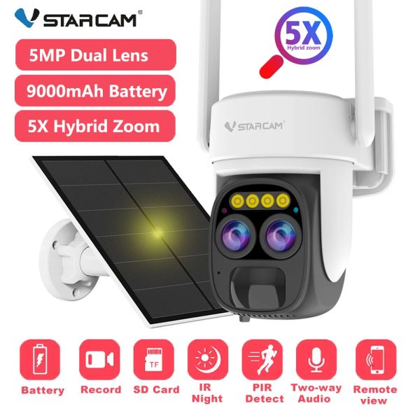 Kameras Vstarcam 5MP Solarpanel WiFi Batterie Kamera Outdoor Dual Len 5x Zoom Auto Tracking Wireless PTZ Humanoid -Erkennungs -IP -Kamera